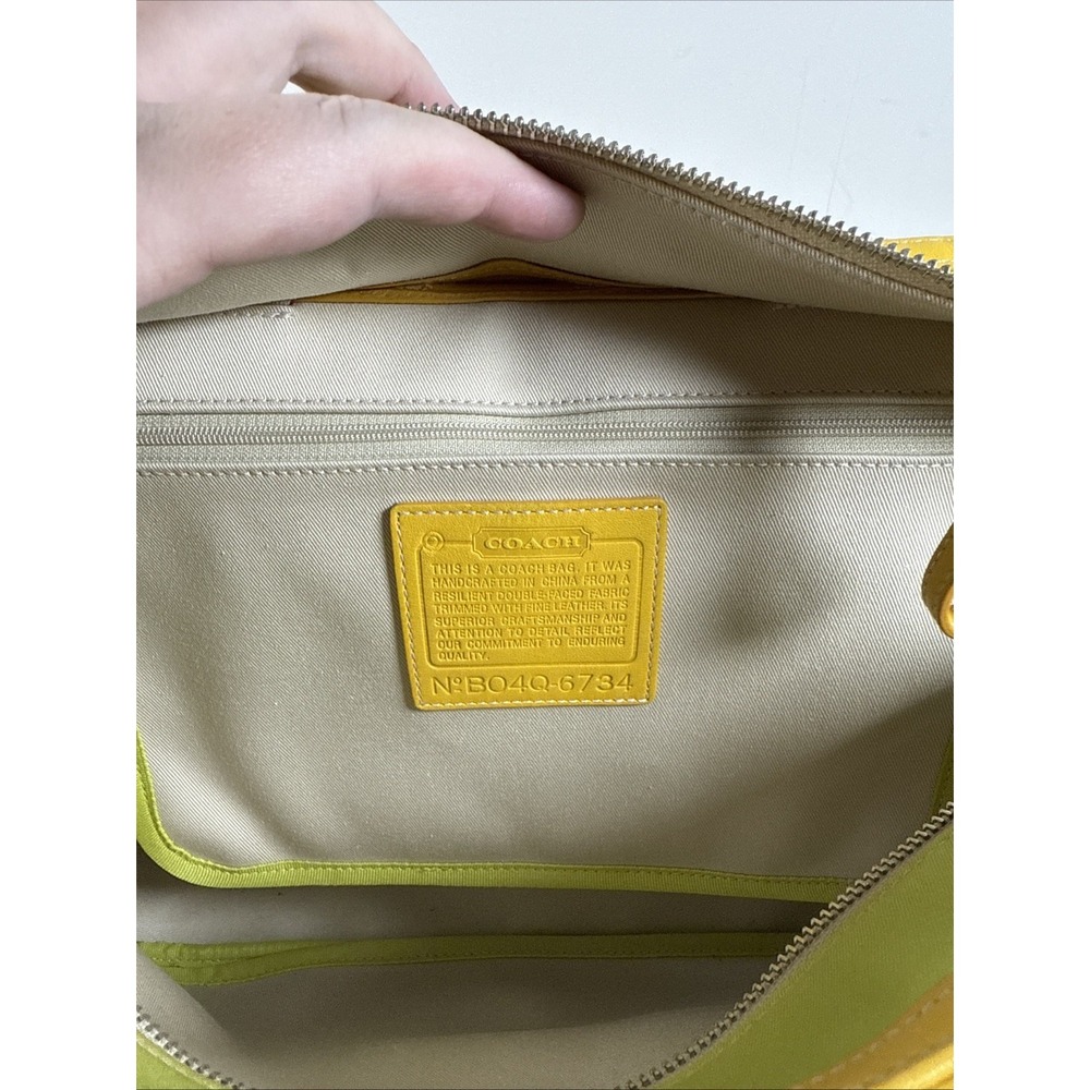 Coach Top Handle Lime Green Tote Zip Multi Pockets Leather Trim Organizer Bag - Picture 12 of 16